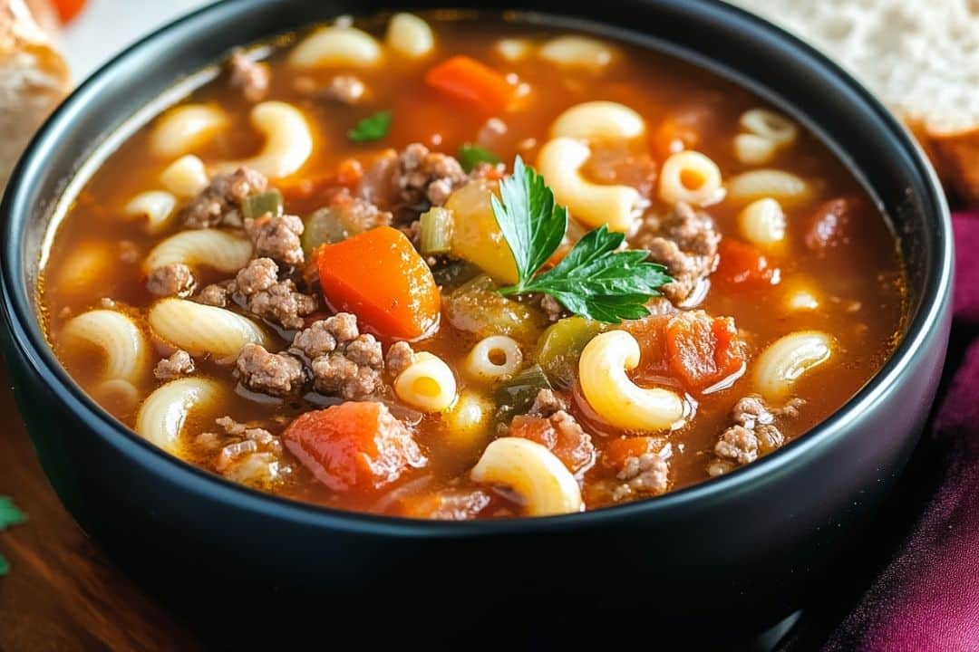 Hearty & Comforting Beef & Tomato Macaroni Soup