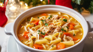 A comforting bowl of Easy Chicken Noodle Soup with chicken, noodles, and vegetables.