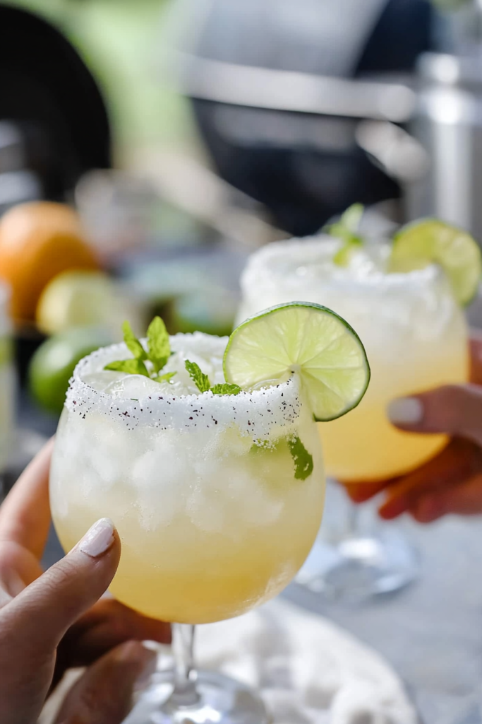 Refreshing Elderflower Margarita (Elegant Twist!) 12 Pouring the strained Elderflower Margarita into a prepared glass filled with ice.