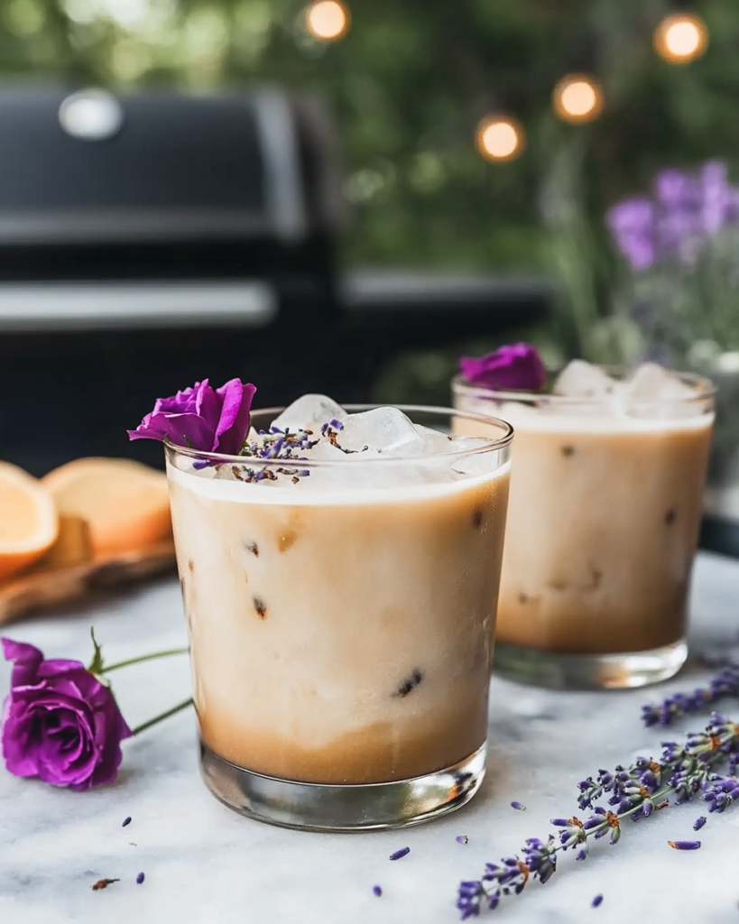 Rose Lavender Iced Latte (Honey Sweetened!) 10 Ingredients for Rose Lavender Iced Latte, including dried lavender, dried rosebuds, honey, espresso, and milk.