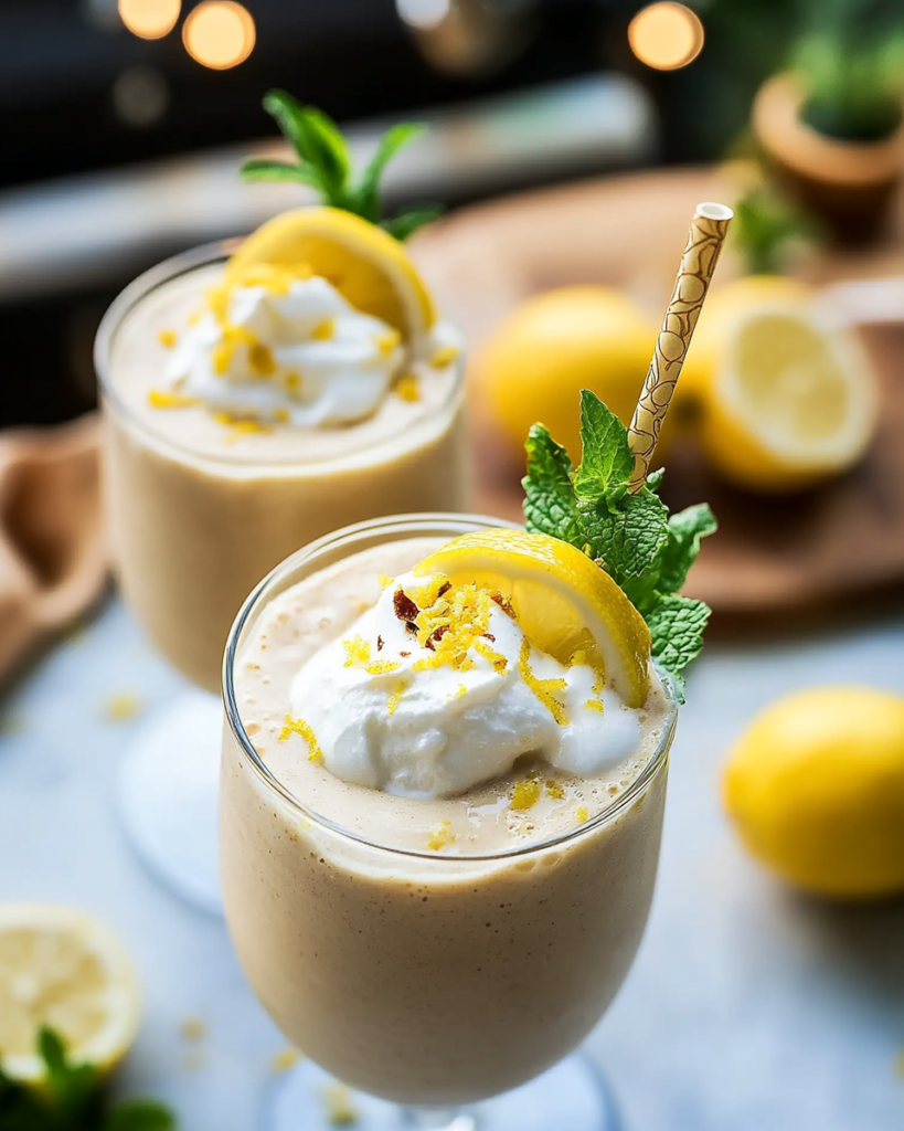 Healthy Lemon Cream Pie Smoothie (Vegan, GF!) 10 Ingredients for Lemon Cream Pie Smoothie, including frozen cauliflower rice, lemons, dates, almonds, plant-based milk, and vanilla.